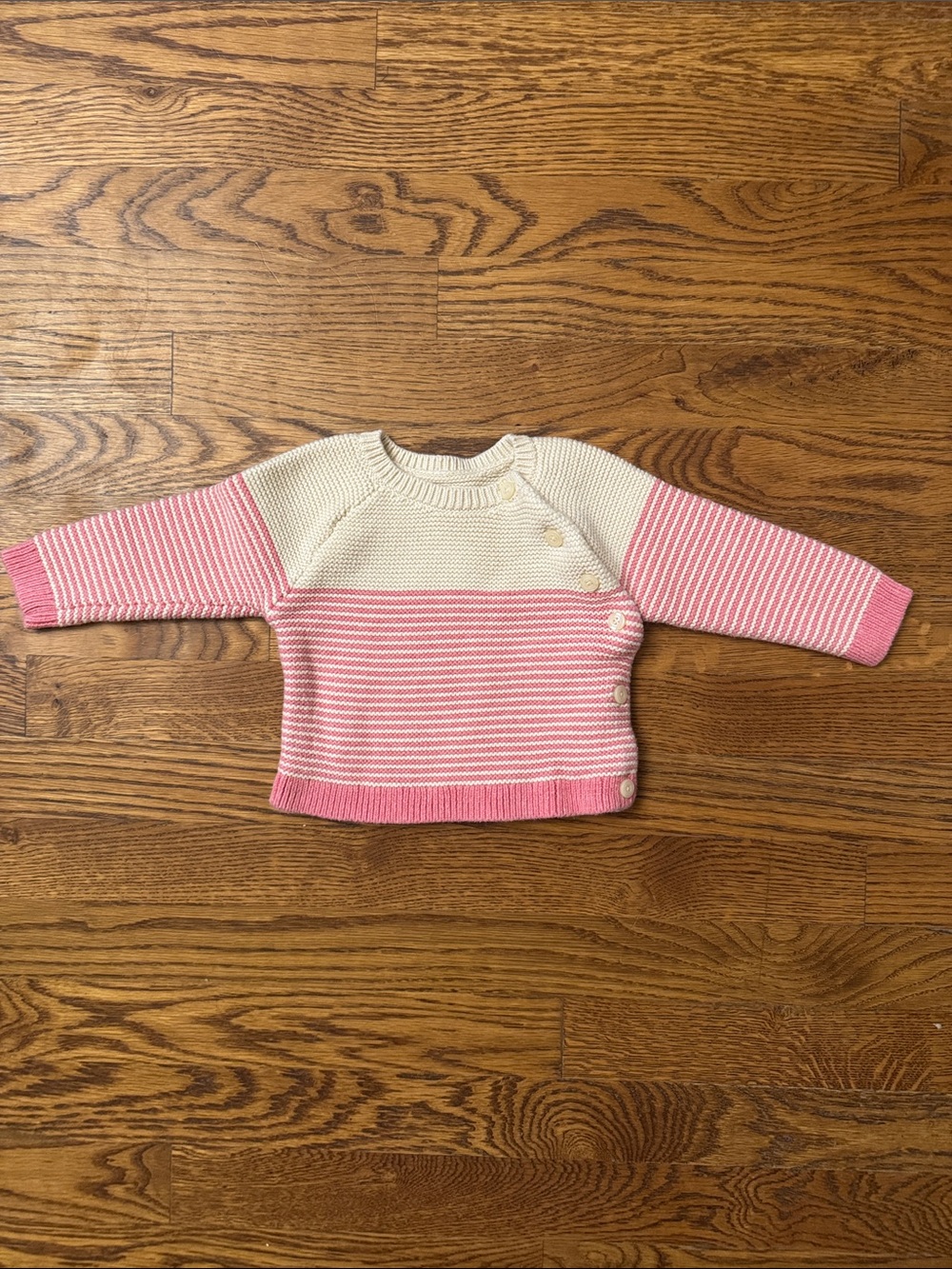 GAP Pink and Cream Striped Knit Sweater with Side Buttons